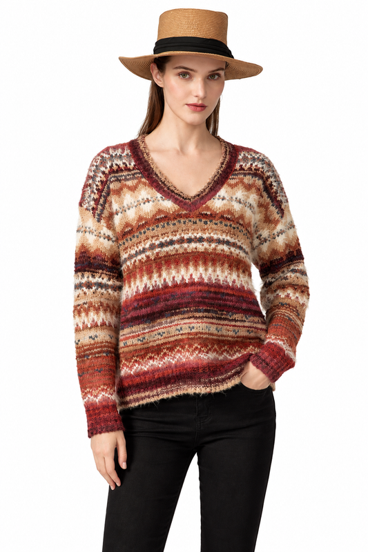 Women's Earth V neck Sweater Top