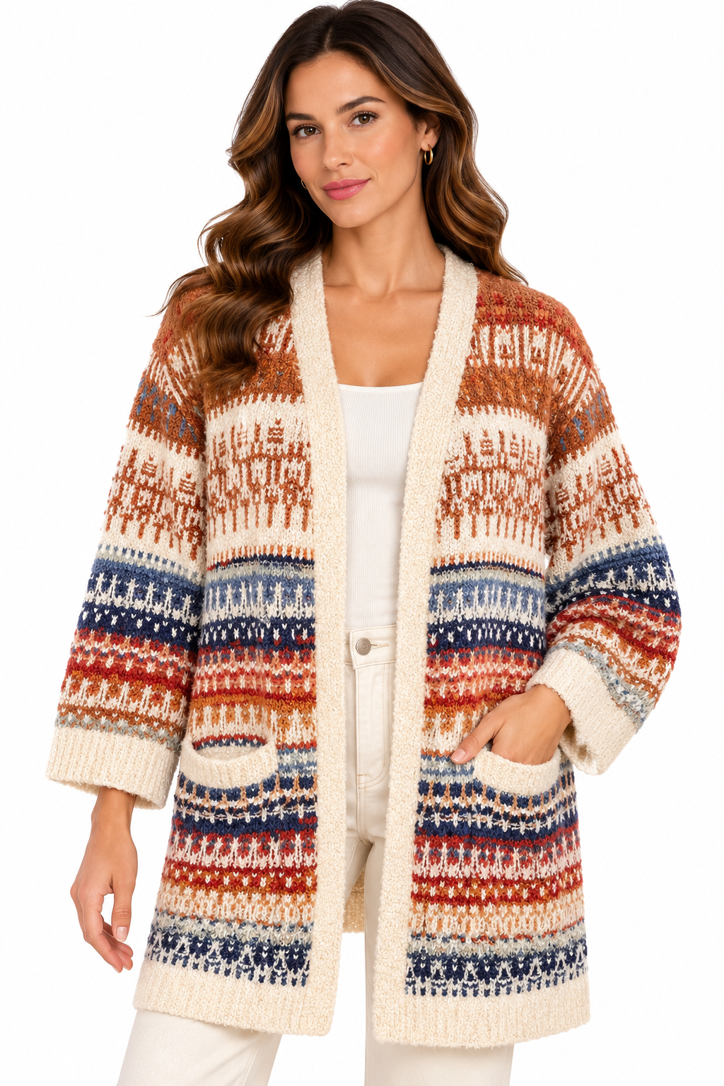 Women's Multi Blue and rust two sweater cardigan