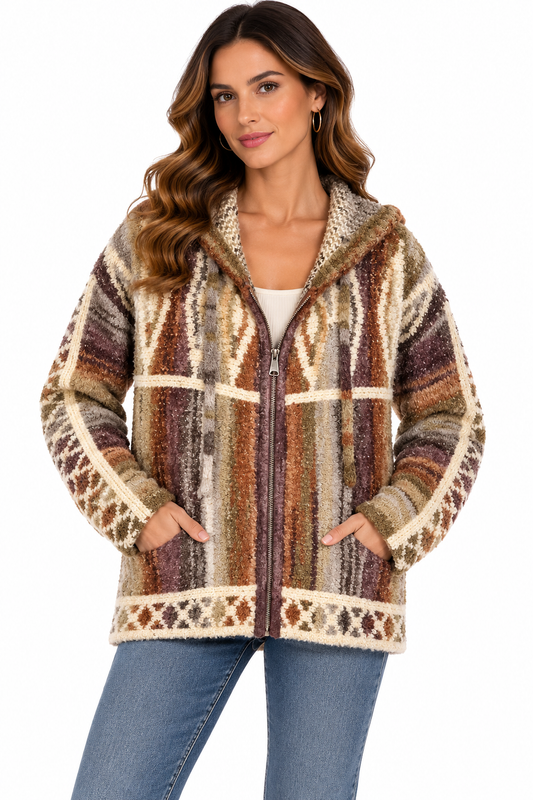 Women Multi Diamond zip hood sweater Jacket