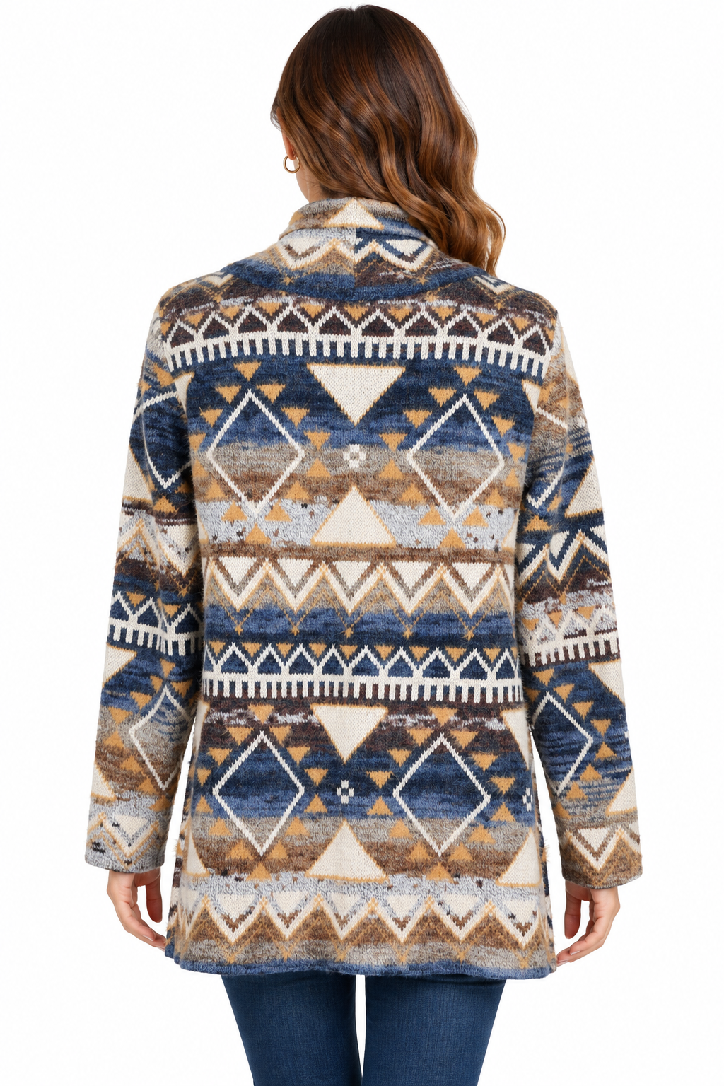 Women's Multi Blue Open Front Sweater Cardigan