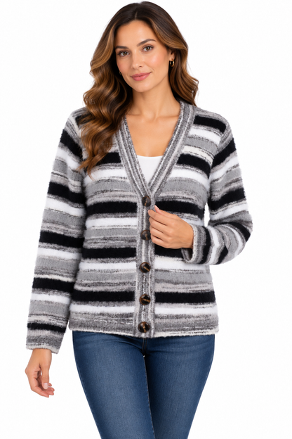 Women's Multi grey button down V neck sweater Jacket