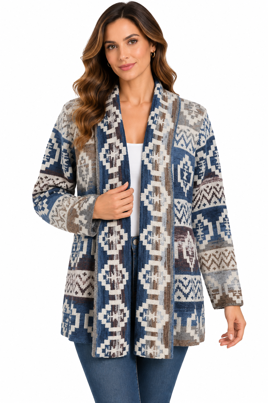 Women's Multi color Dark Blue Aztec sweater cardigan