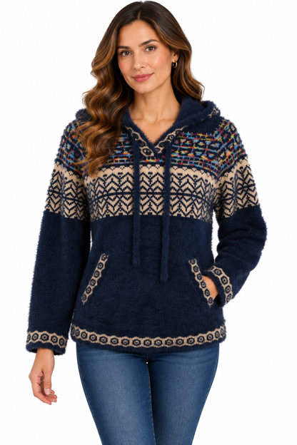 Women's Blue Multi super soft hood sweater Pullover