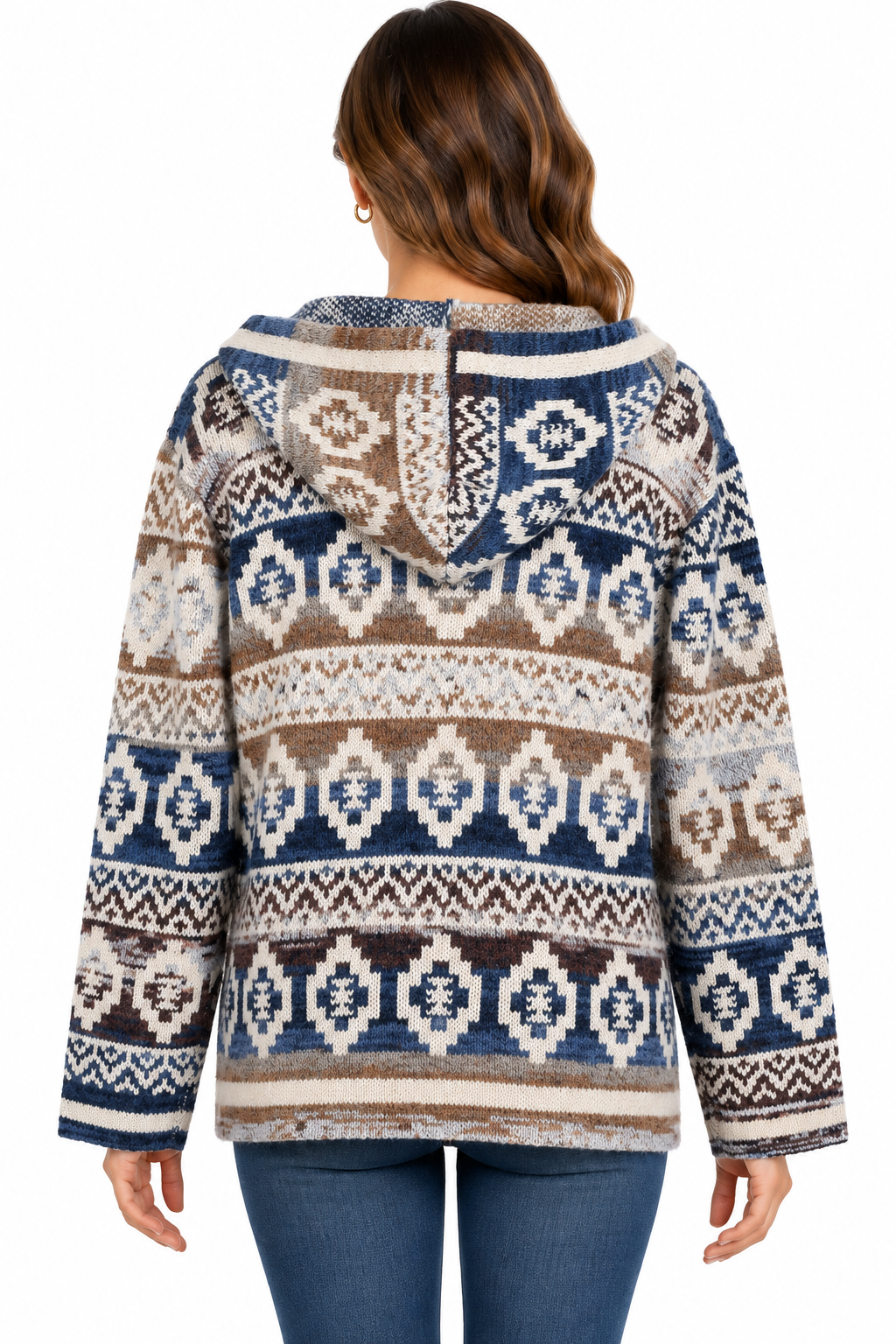 Women's Grey multi Aztec zip hood sweater Jacket
