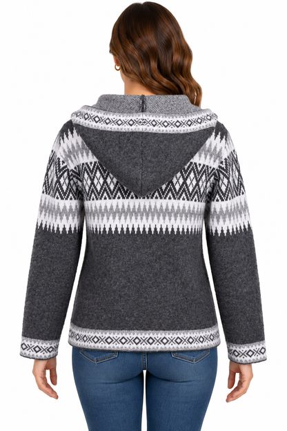 Grey and white multi artwork zip hood sweater Jacket