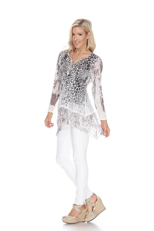 Women's Animal Print Tunic with Asymmetrical Hem
