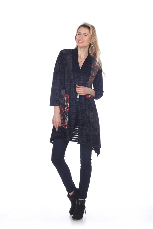 Women's Open Front Cardigan with Floral Patchwork Detail