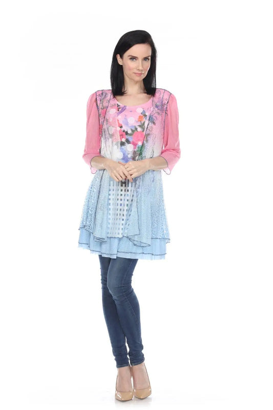 Women's Floral Print Tunic with Pink Cardigan