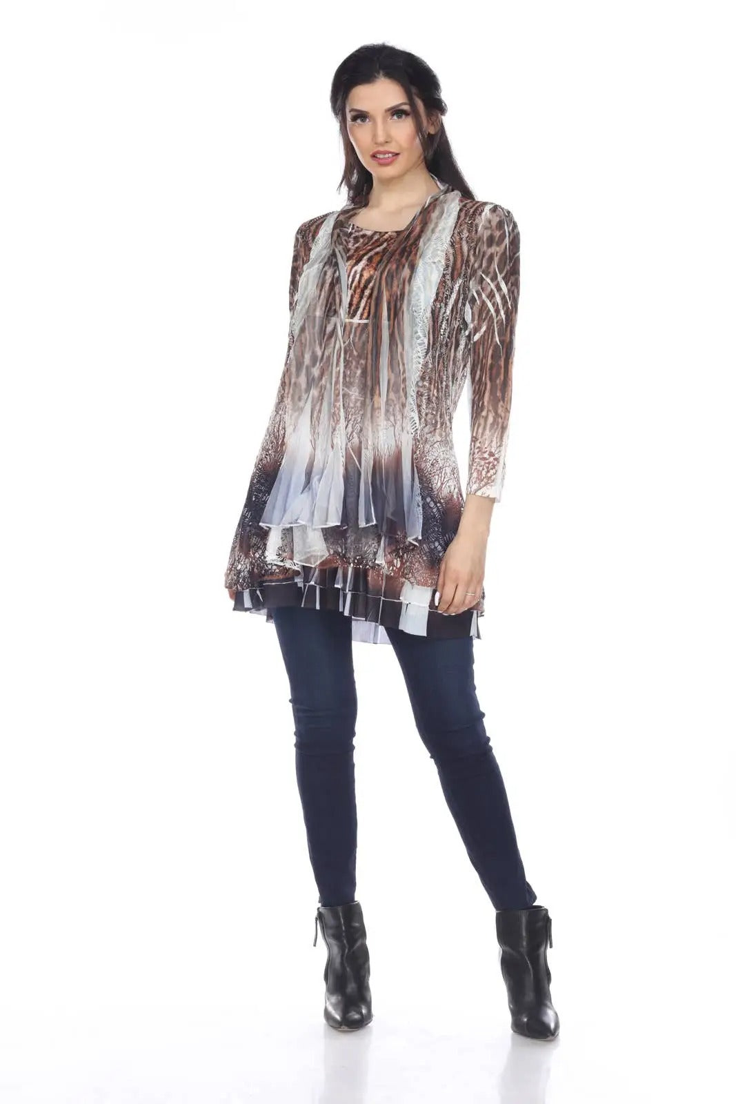 Women's Patterned Tunic with Layered Hem