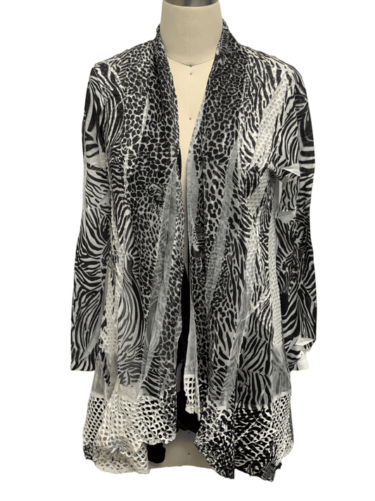 Women's Animal Print Open Front Cardigan with Lace Trim