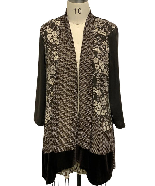 Women's Open Front Cardigan with Floral Embroidered Detail