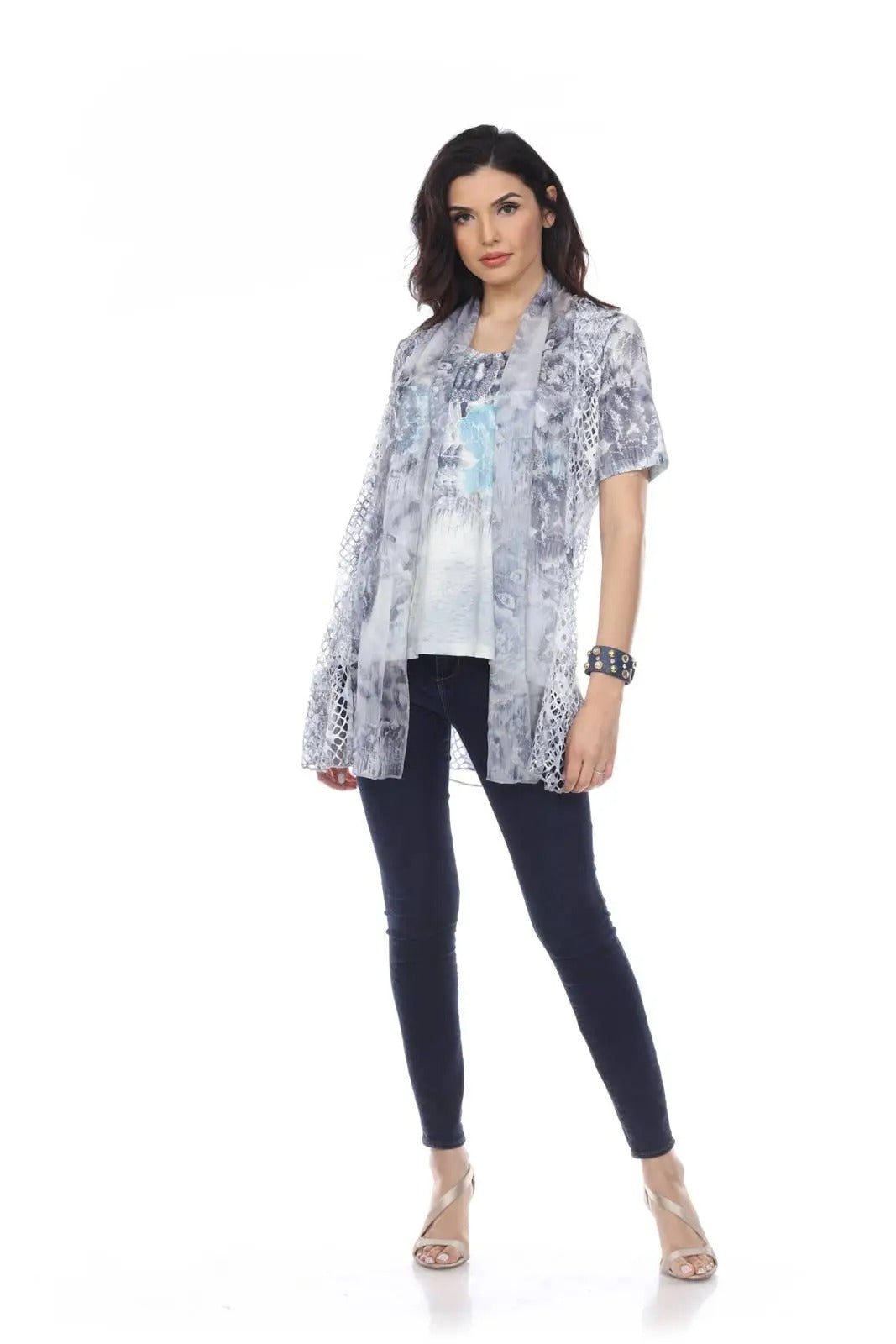 Women's Lace Open Front Cardigan in Lavender Floral