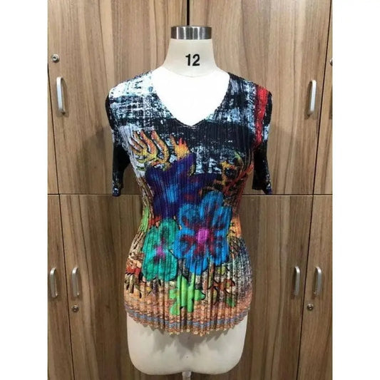 Women's Colorful Floral Sequin Pleated Blouse