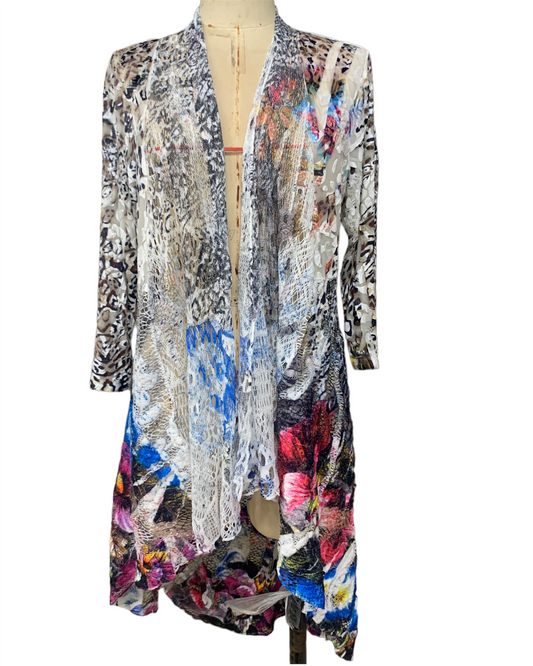 Women's Floral Lace Open Front Cardigan with Mixed Print