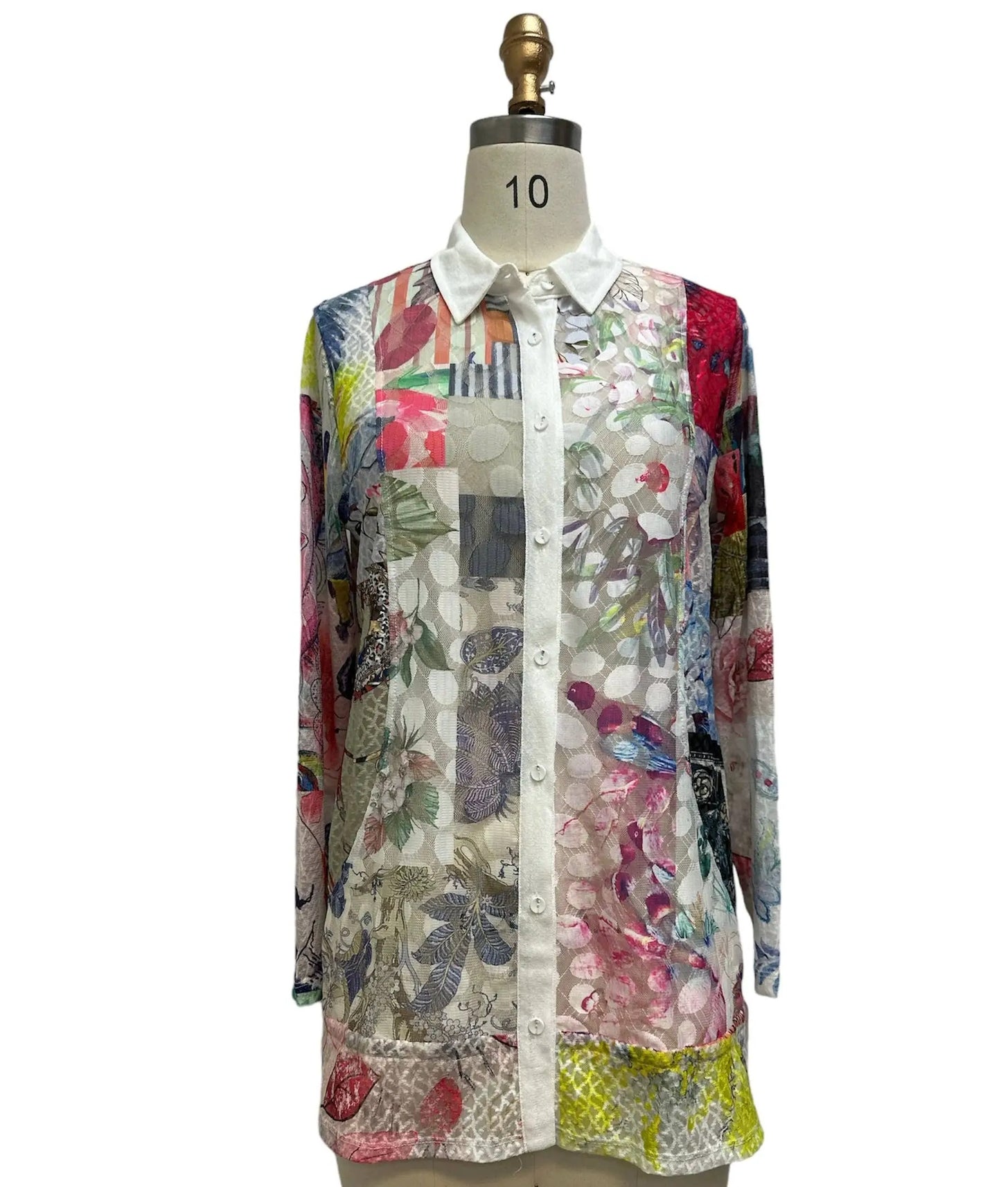 Women's Floral Patchwork Button-Front Cardigan Tunic