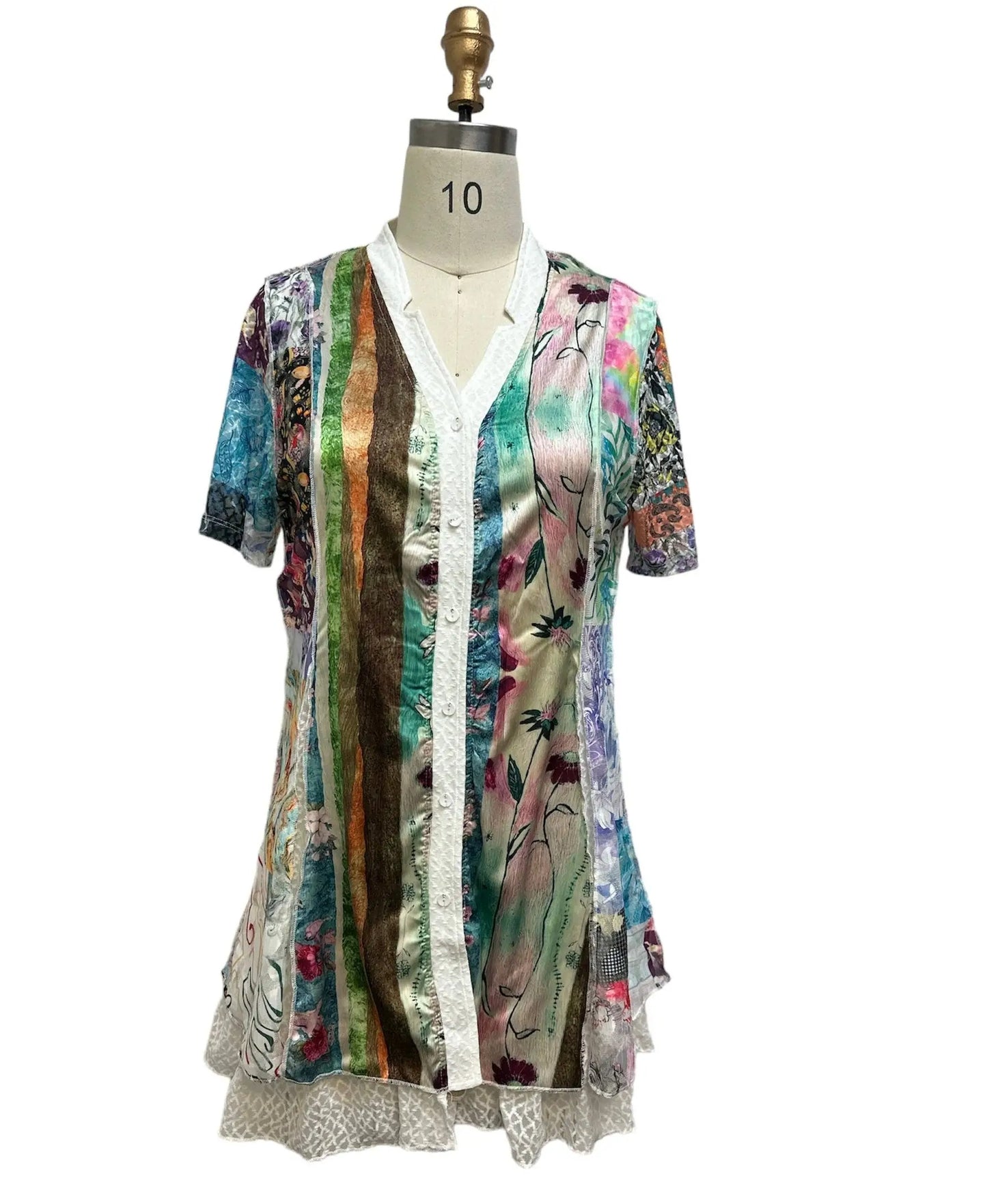 Women's Multicolor Patchwork Button-Front Dress