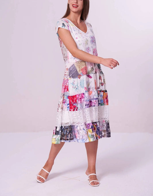 Women's Floral Patchwork Tiered Midi Dress