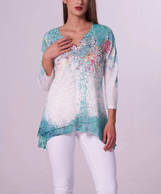 Women's Floral Ombre Tunic with Asymmetrical Hem