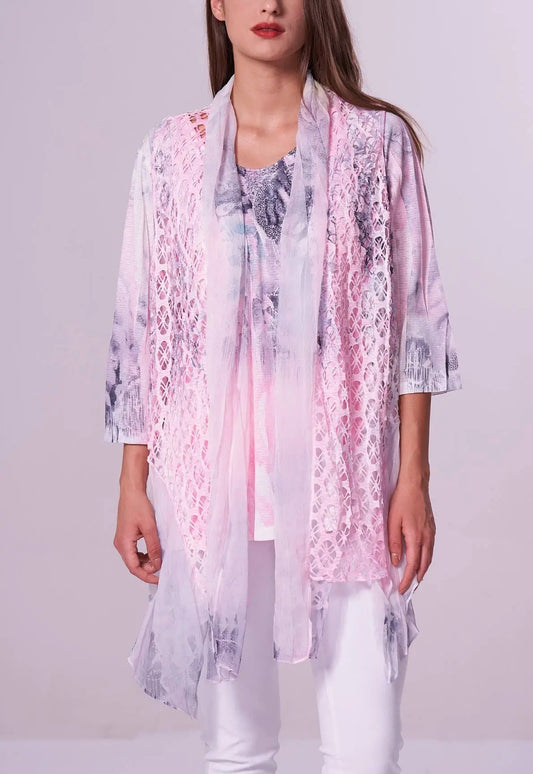 Women's Lace Open Front Cardigan in Pink and Purple