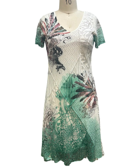 Women's Multi-Color Patchwork Print A-Line Dress with Short Sleeves