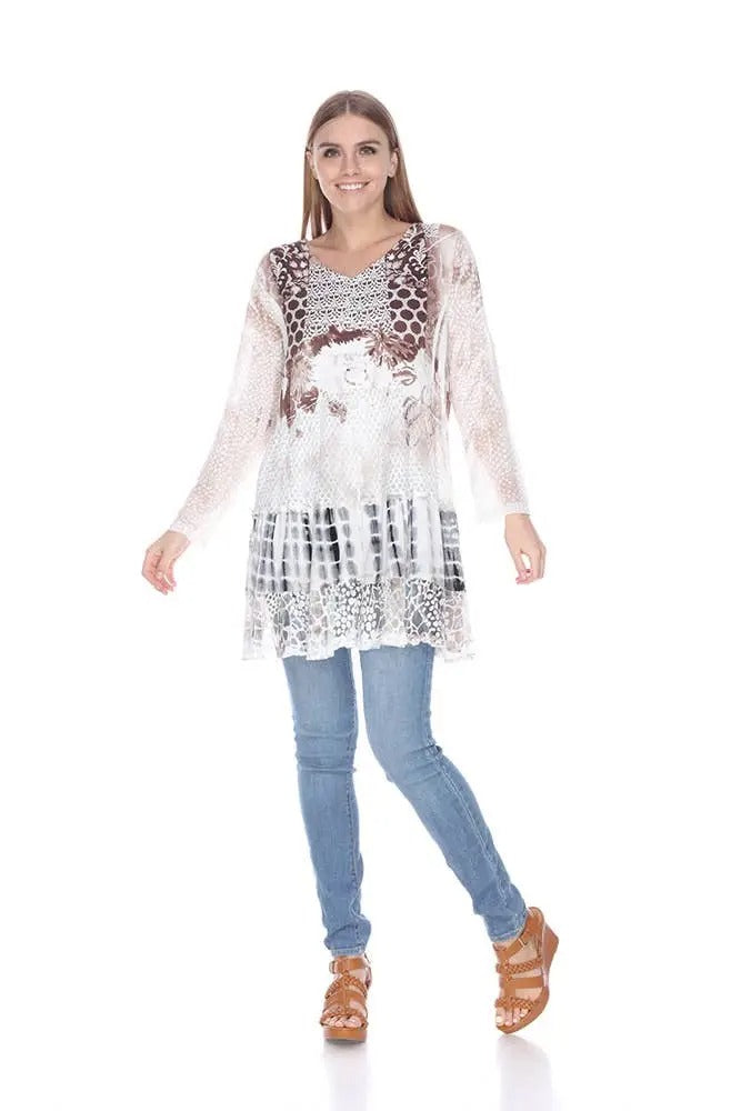 Women's Patchwork Lace Tunic with Mixed Prints