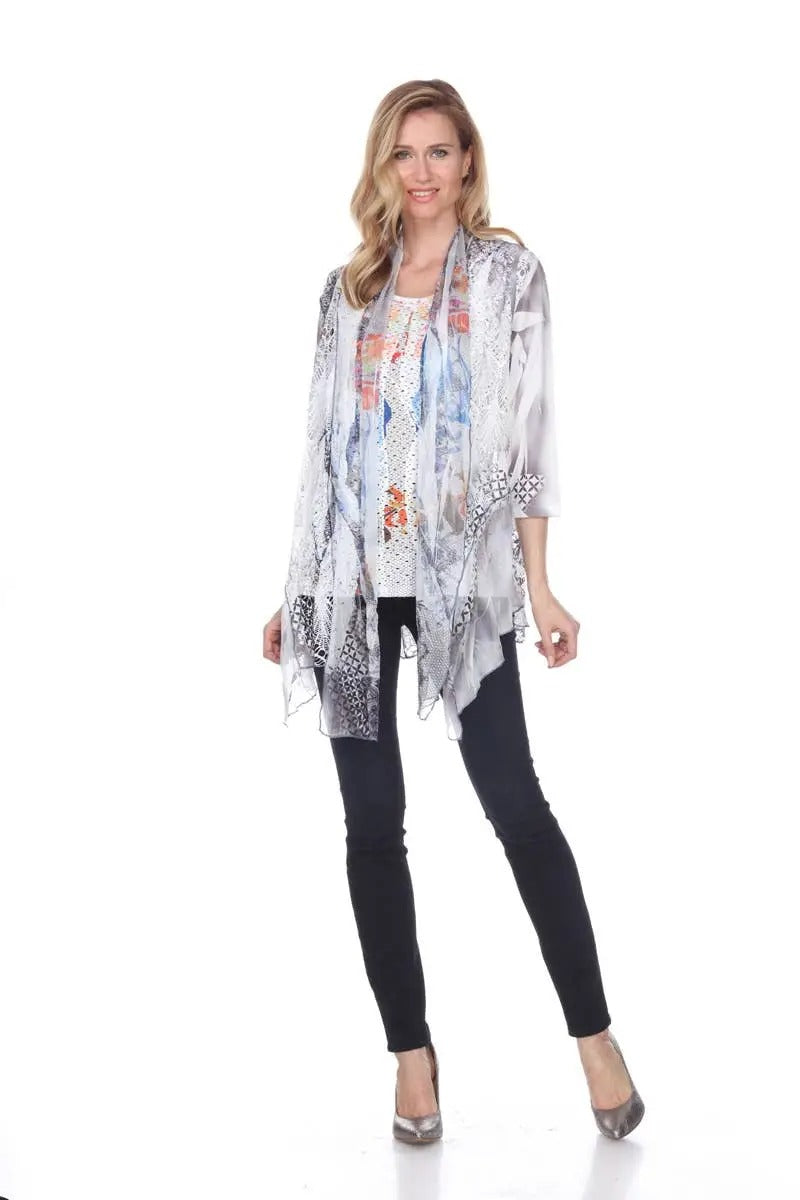 Women's Lace Open-Front Cardigan with Floral Print