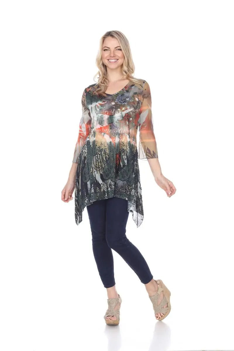 Women's Abstract Print Handkerchief Tunic Top