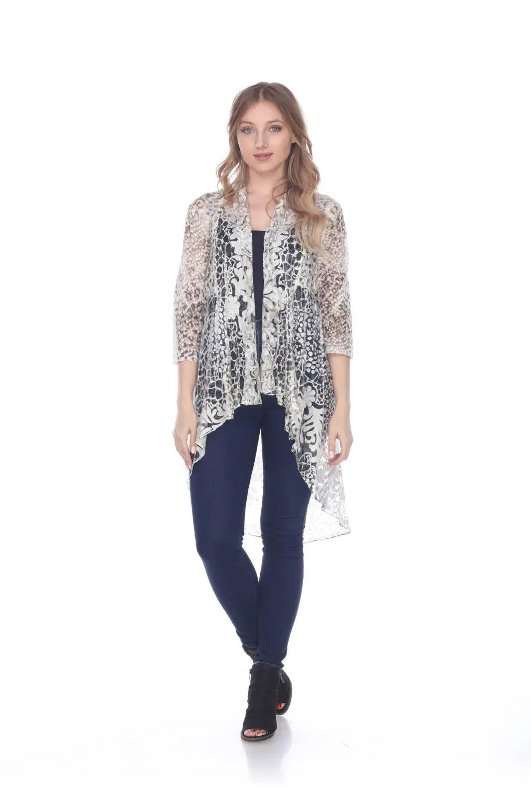 Women's Lace Open Front Cardigan with Asymmetrical Hem