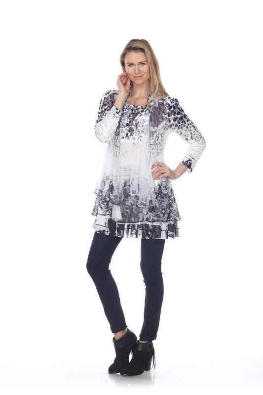Women's Printed Tunic with Layered Handkerchief Hem