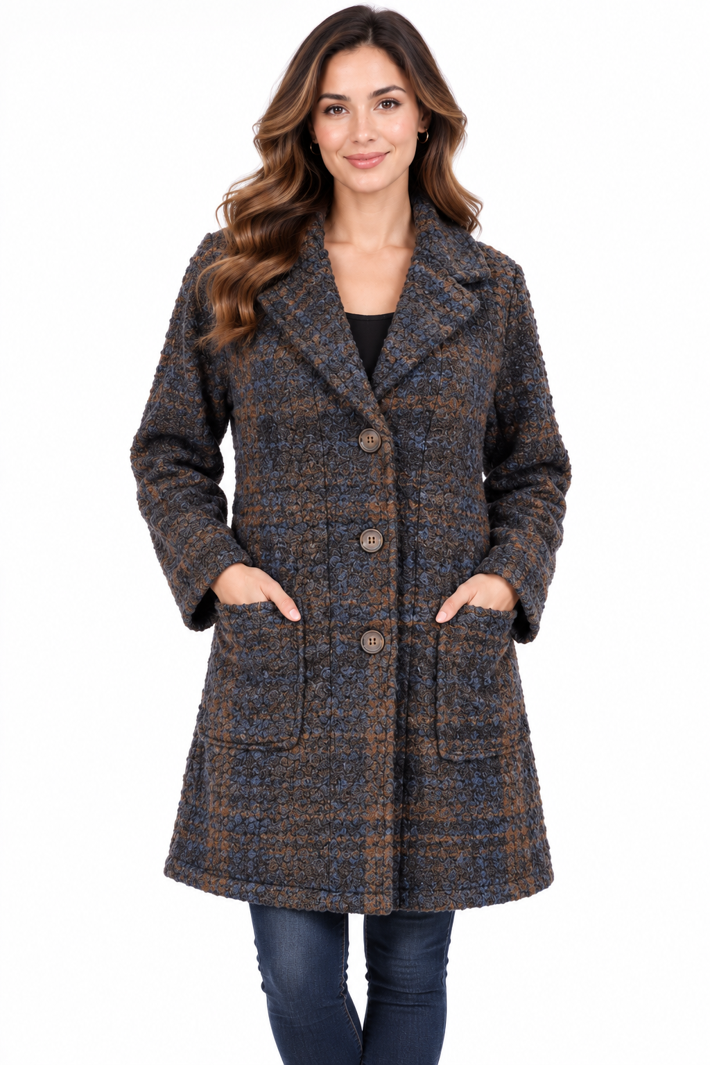 Women's Brown Paid Jacket Coat