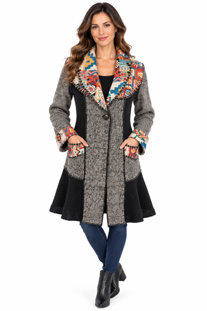 Women's Black and grey patch with Multi Jacket Coat