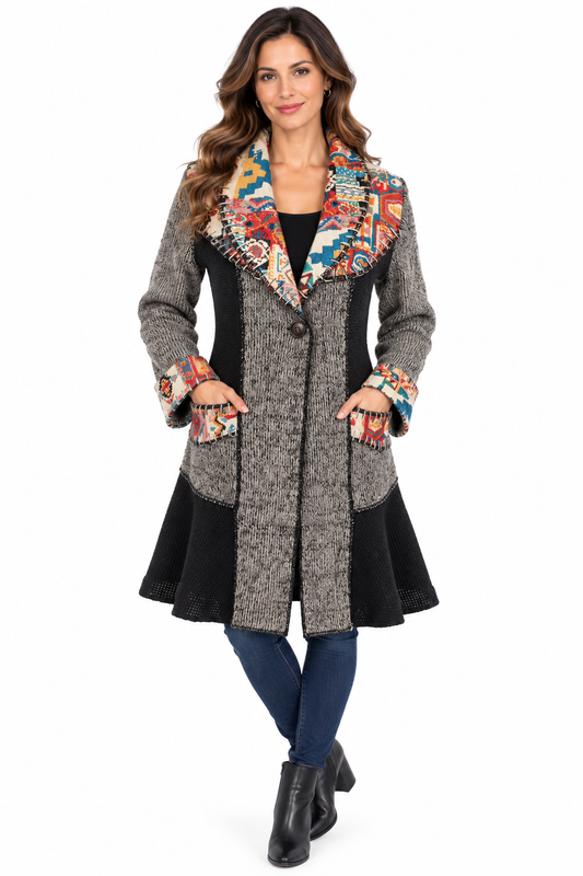 Women's Black and grey patch with Multi Jacket Coat