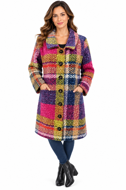 Women's purple Multi holidays plaid Long Jacket