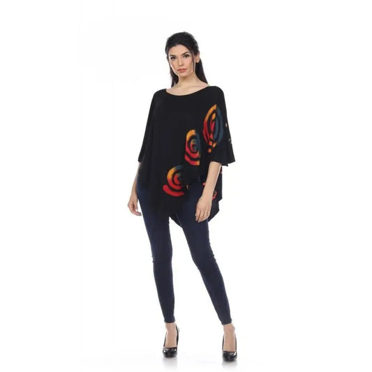 Women's Black Tunic with Red and Orange Spiral Print