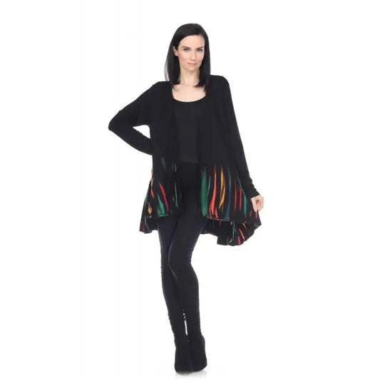 Women's Black Cardigan with Colorful Fringe Hem