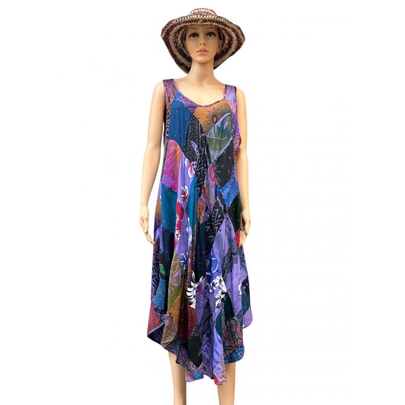 Rayon Blue Multi Patchwork Sun Dress KTY511