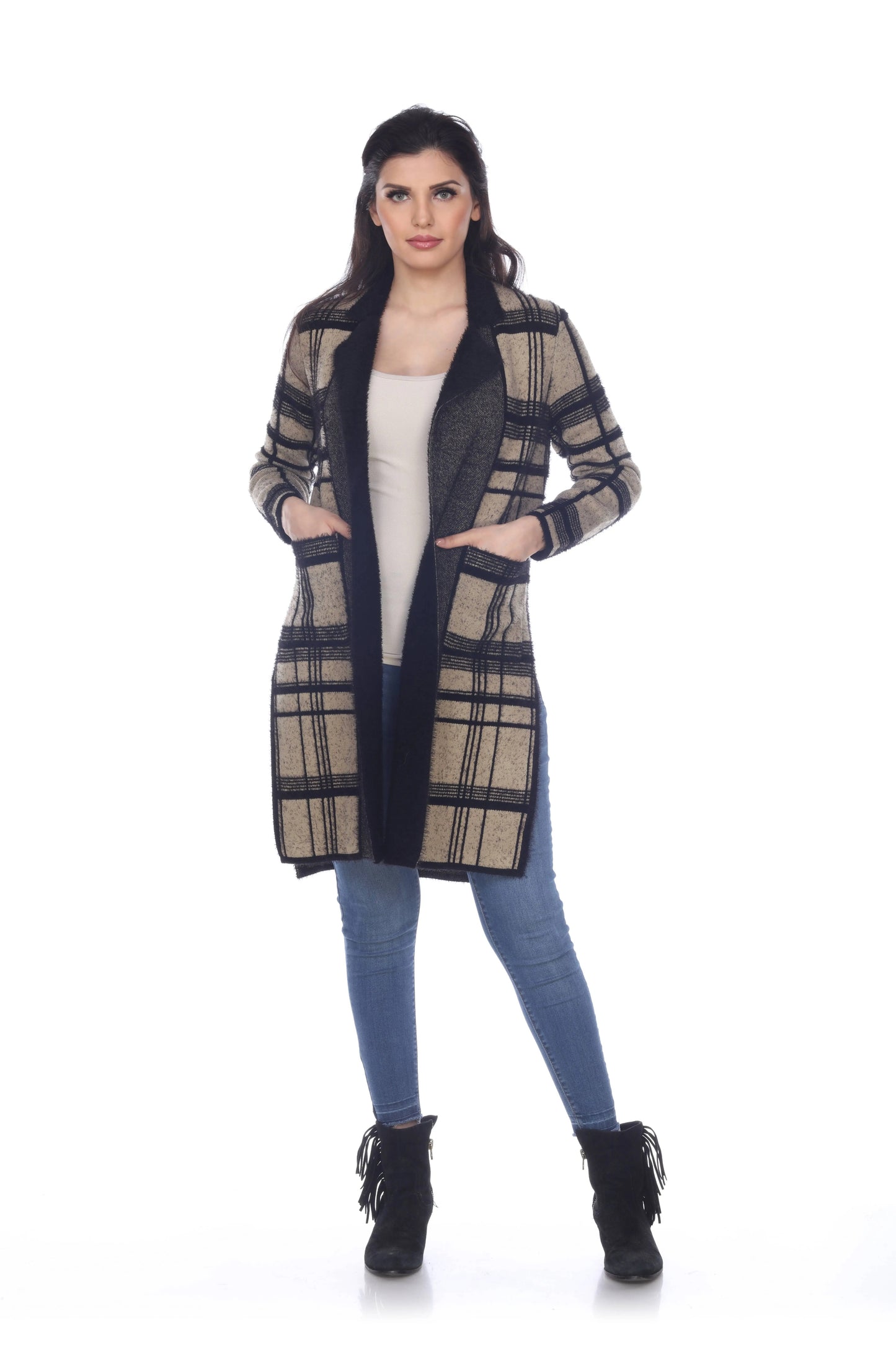 Women's Plaid Open Front Cardigan