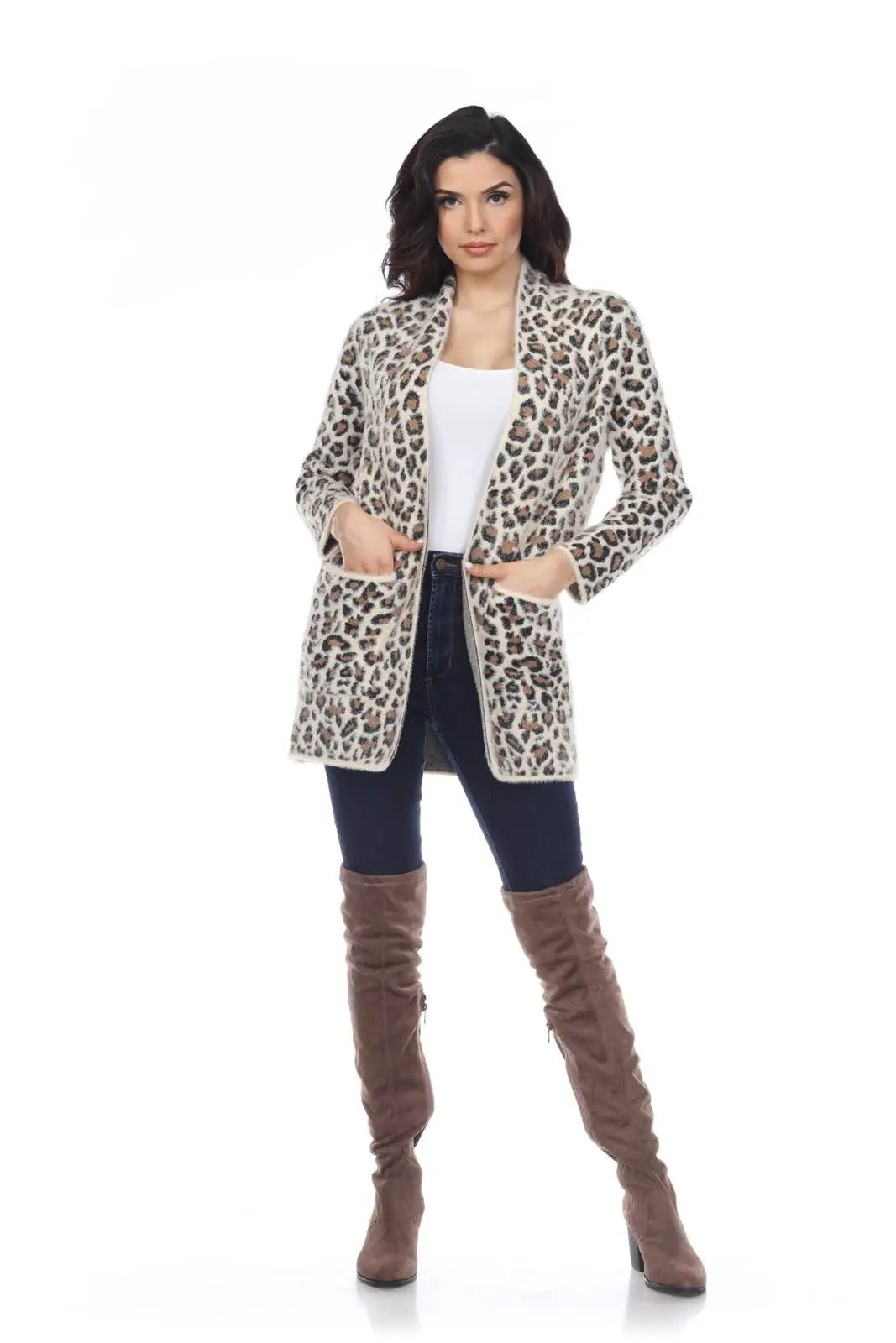 Women's Leopard Print Cardigan with Open Front