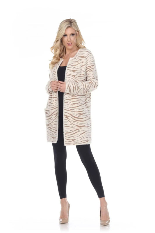 Women's Zebra Stripe Open Front Cardigan