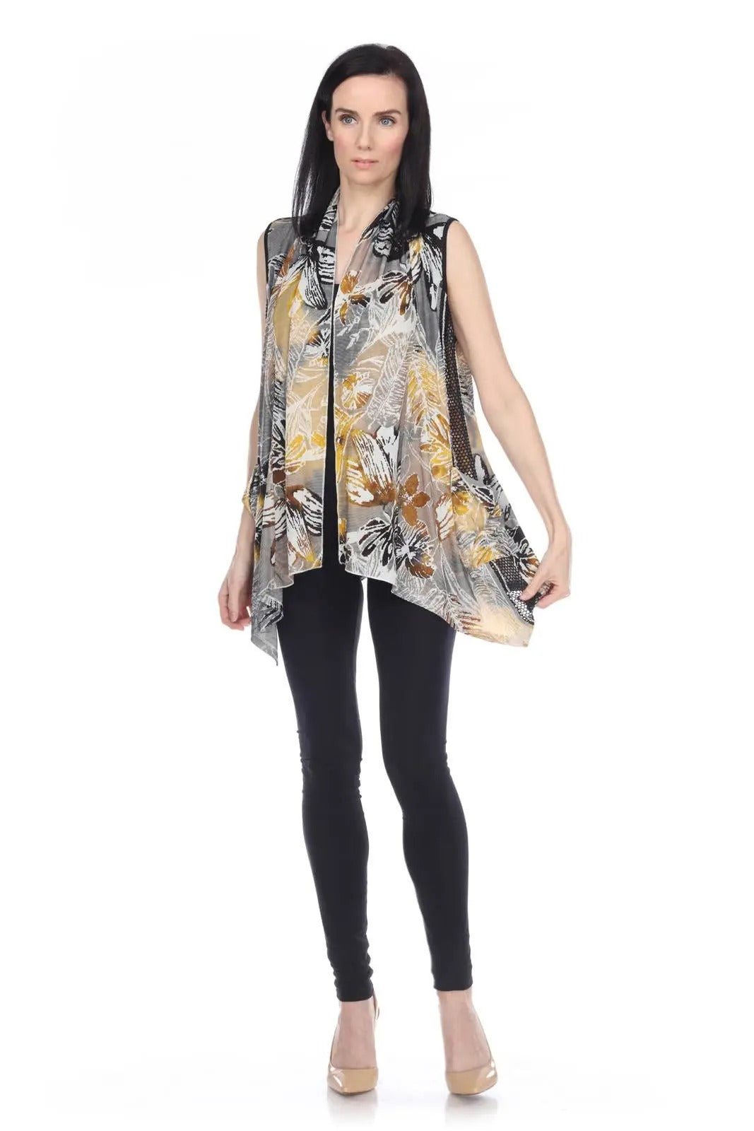 Women's Floral Print Open Front Vest with Asymmetrical Hem