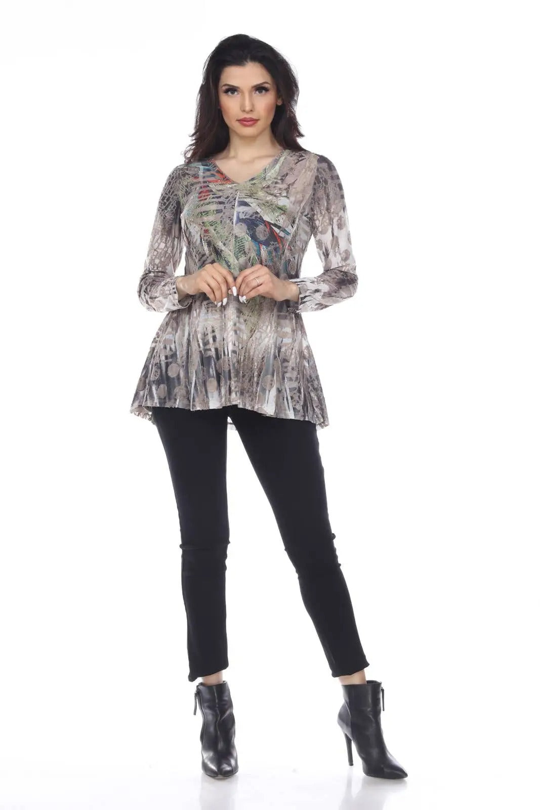 Women's Paisley Print Tunic Top with Long Sleeves