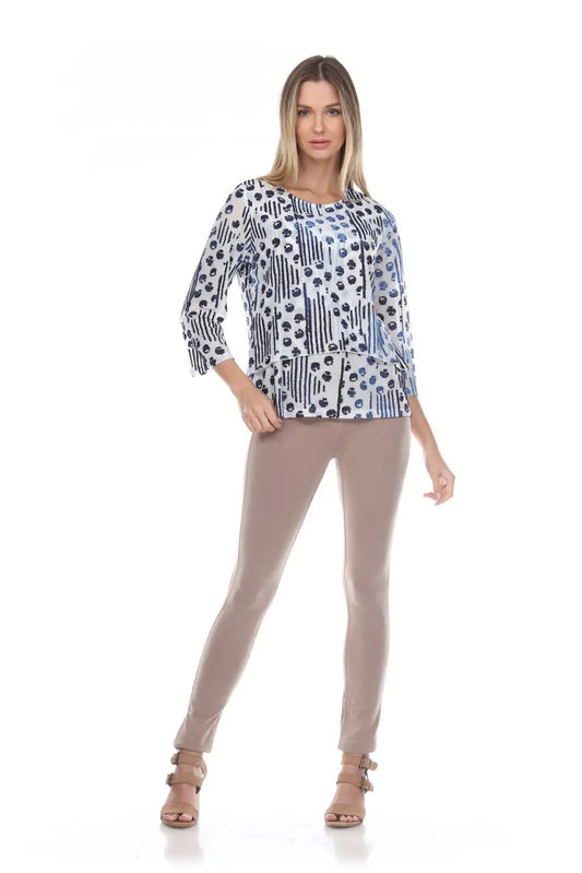 Women's Mixed Print Pullover Blouse with Three-Quarter Sleeves