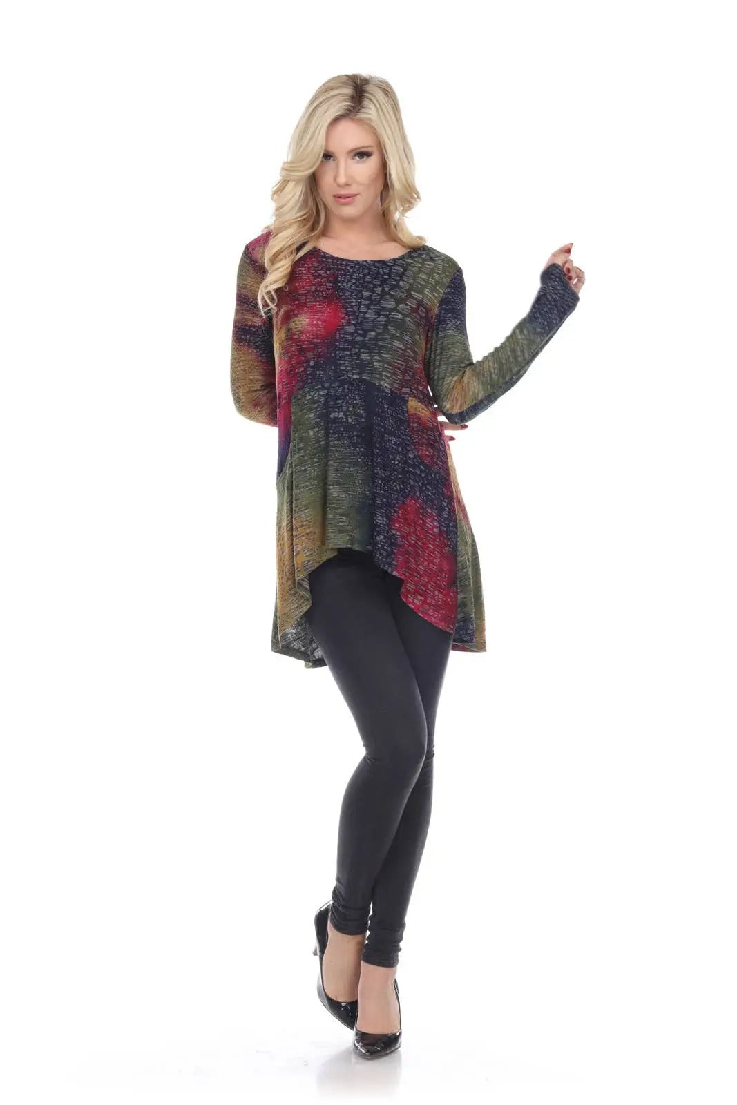 Women's Multicolor Knit Tunic with Long Sleeves