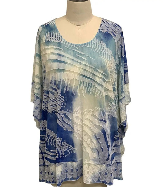 Women's Abstract Watercolor Print Tunic with Flutter Sleeves