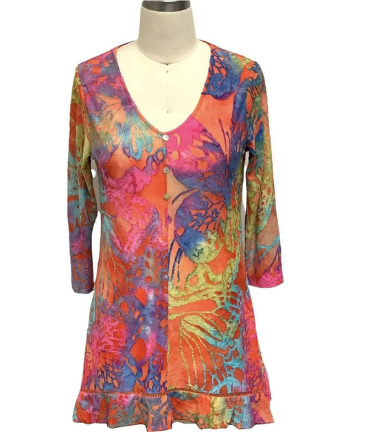Women's Colorful Abstract Print Tunic Dress with 3/4 Sleeves