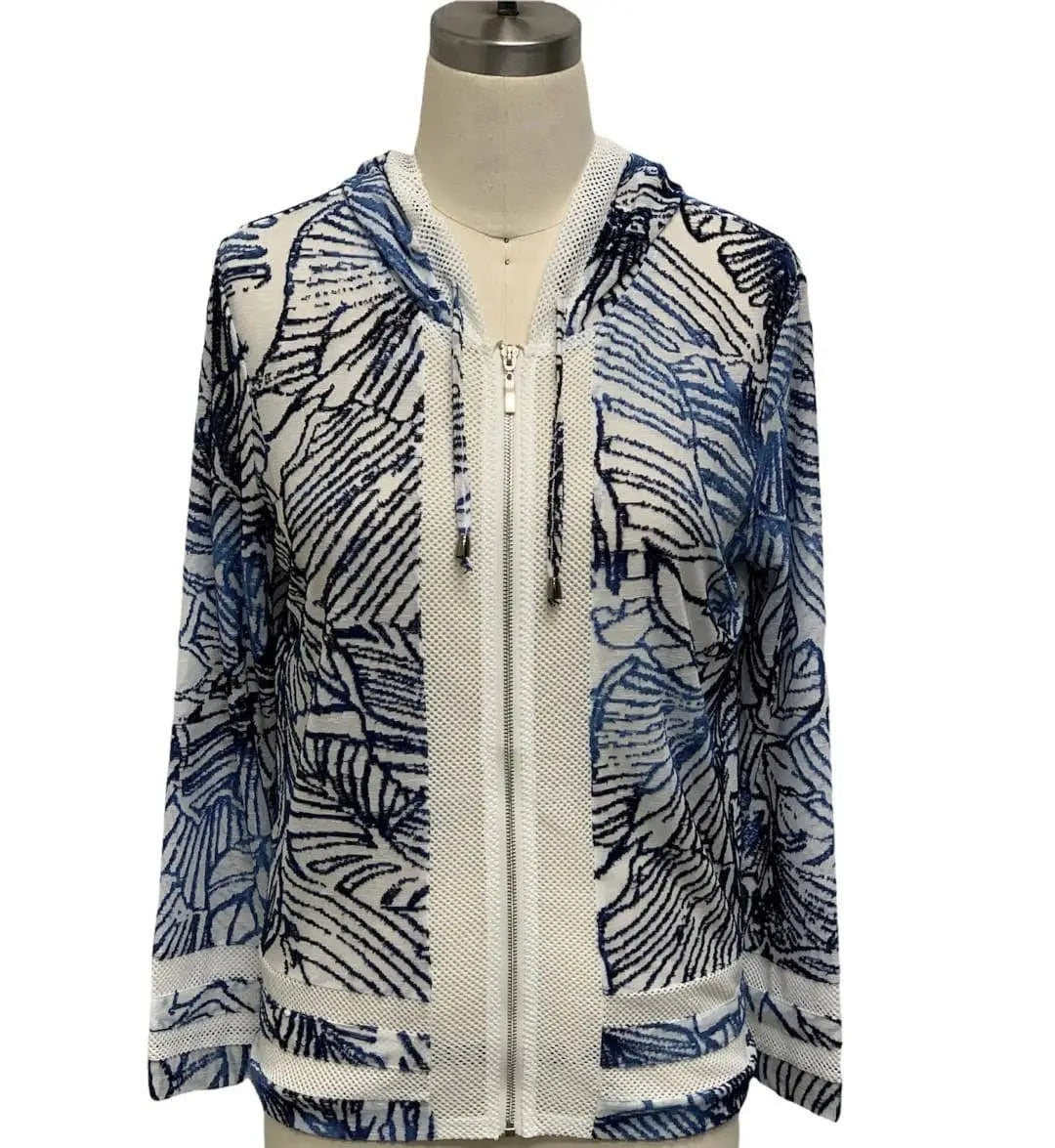 Women's Abstract Print Zip-Up Jacket with Textured Knit