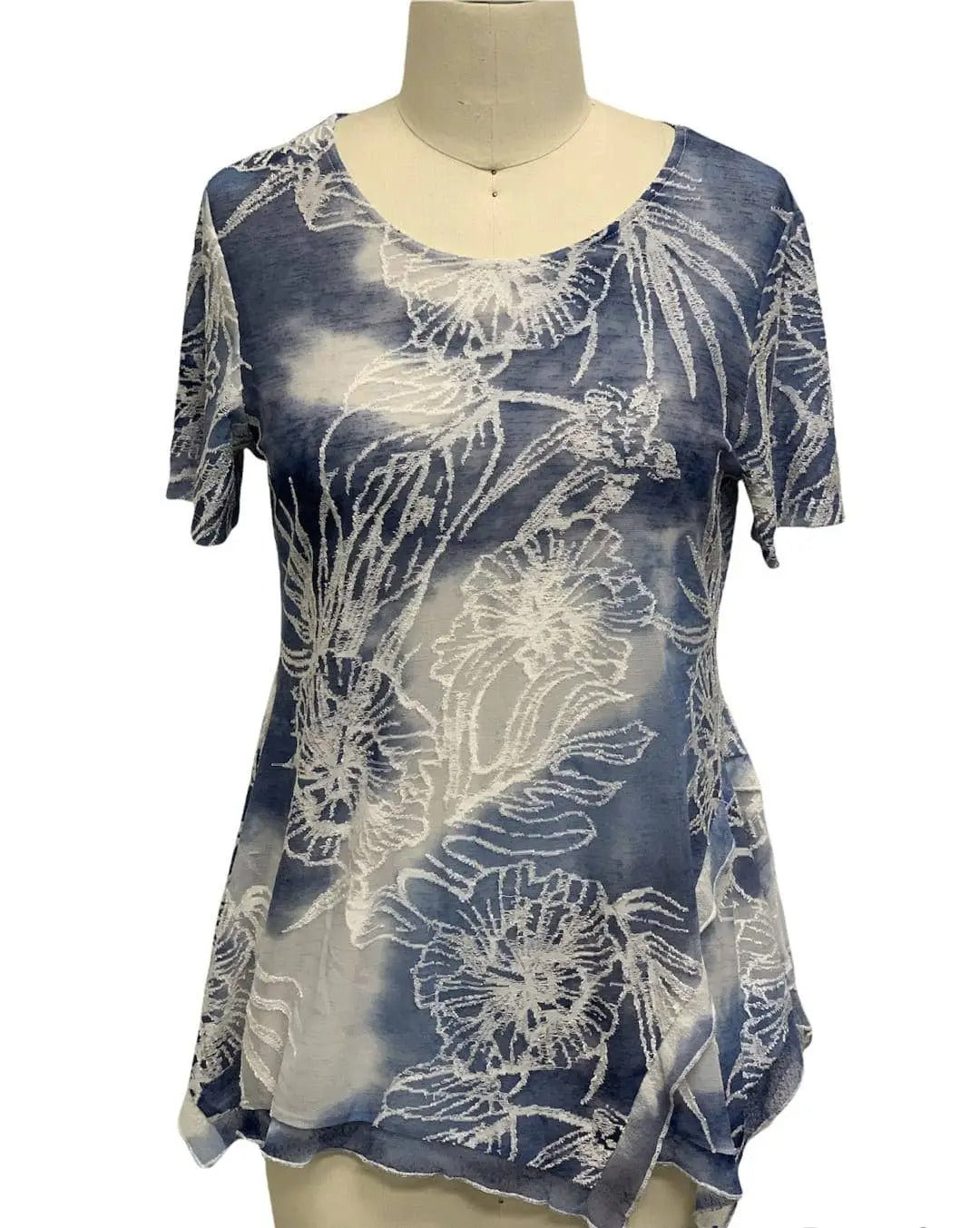Women's Floral Print Tunic Top with Short Sleeves