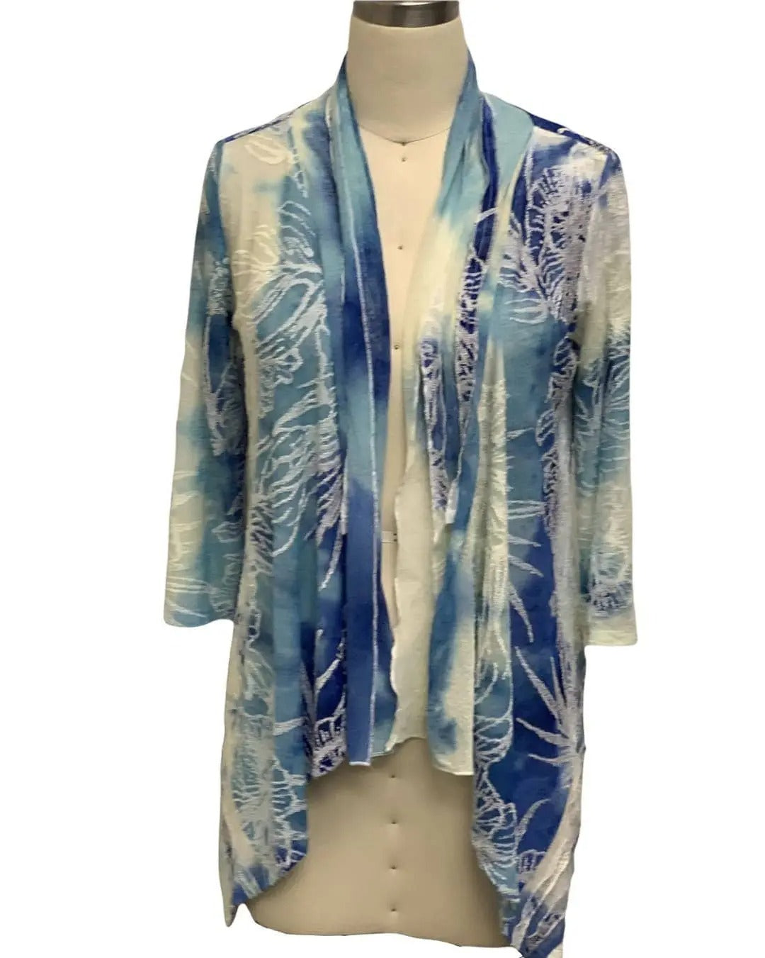 Women's Blue and Cream Tie-Dye Lightweight Cardigan