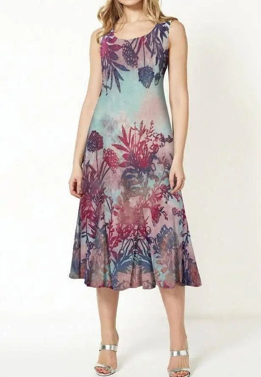 Women's Floral Print Sleeveless Fit and Flare Midi Dress