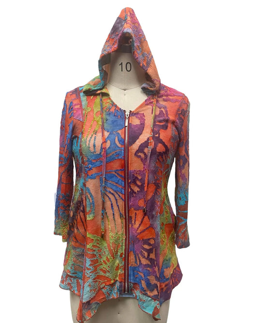 Women's Multicolor Printed Zip-Up Hooded Jacket